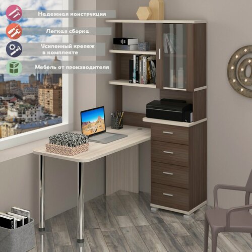 Изображение товара Стол компьютерный Мэрдэс СР-220/150 ШК Шамони/Карамель, угловой, с полками, с ящиками, 150х109.5х193 см