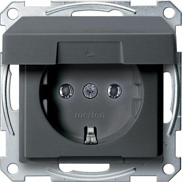 Schneider Electric Merten SM Антрацит Розетка с/з с крышкой безвинт. зажим, MTN2311-0414, 1 шт.