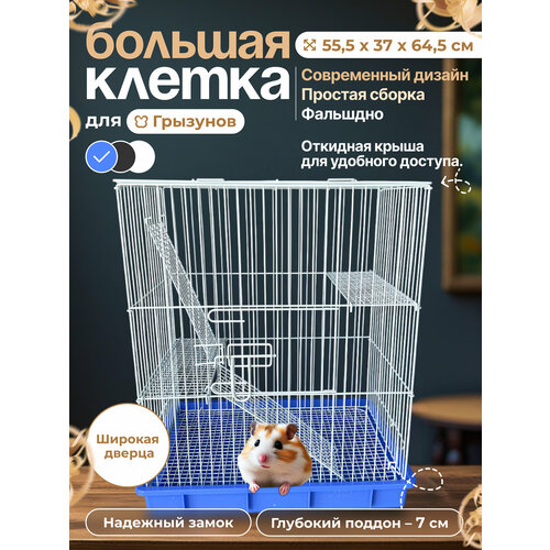 Клетка для грызунов 55.5х37х64.5 см, фальшдно, ручка, 4 элемента-конструктора, голубой