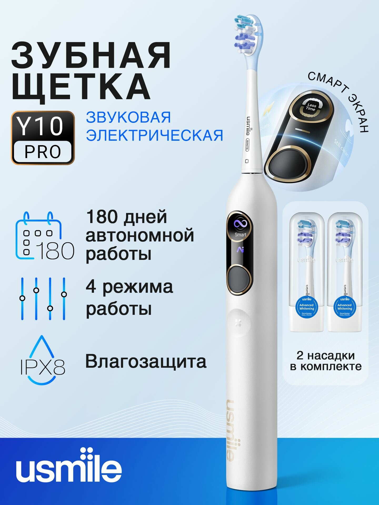 Звуковая электрическая зубная щетка Usmile Y10 PRO белый