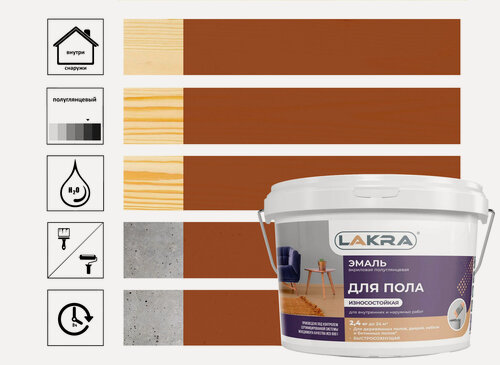 Изображение товара Эмаль Лакра акриловая для пола желто-коричневая 2,4 кг для износостойкого покрытия внутренних поверхностей