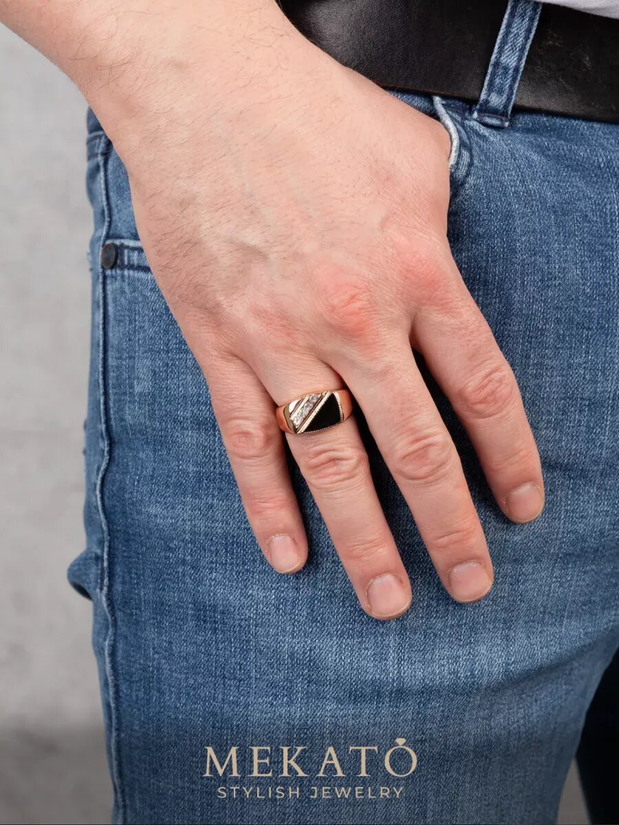 Кольцо МЕКАТО, фианит, размер 19, желтый, черный, розовый — фото 1