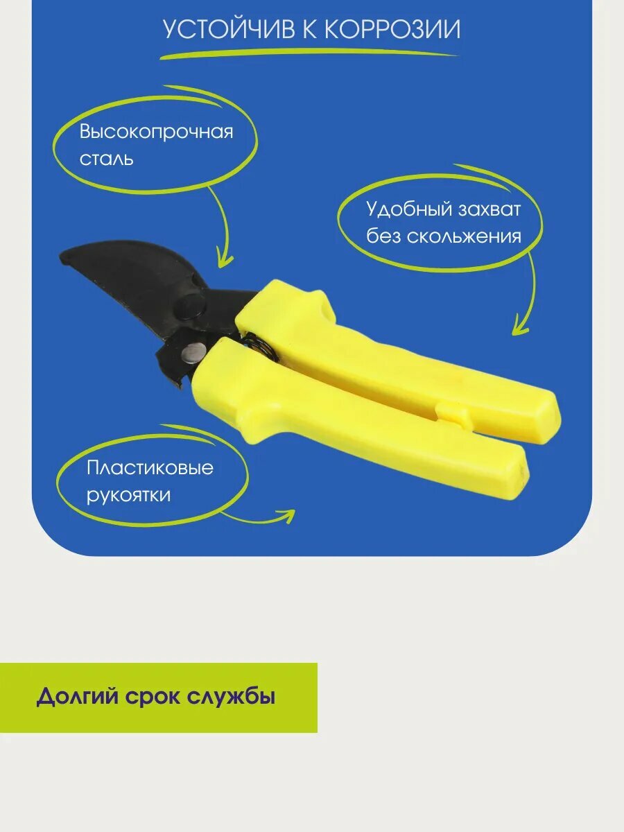 Секатор Inbloom, пружинный привод, сталь, пластик, волнообразные лезвия, антикоррозионное покрытие — фото 1