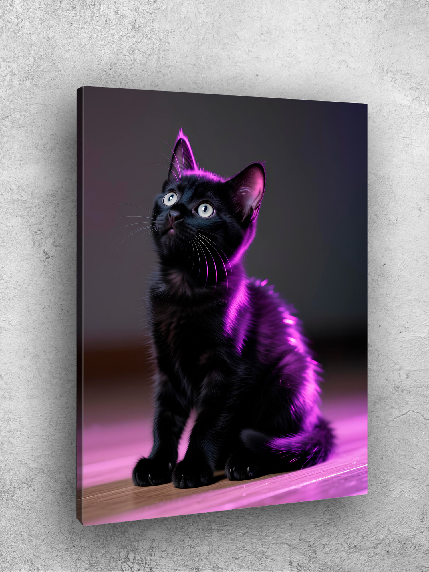 Картина интерьерная на стену ARTERY "Котёнок в неоновом свете", печать на холсте, постер на подрамнике, 30х40 см — фото 1
