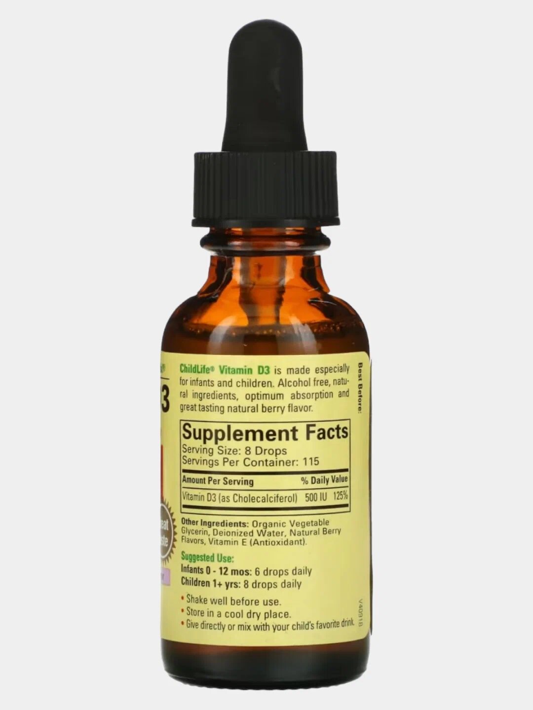 Витамин D3 Childlife Essentials, со вкусом ягод, 500 ME, 30мл — фото 1