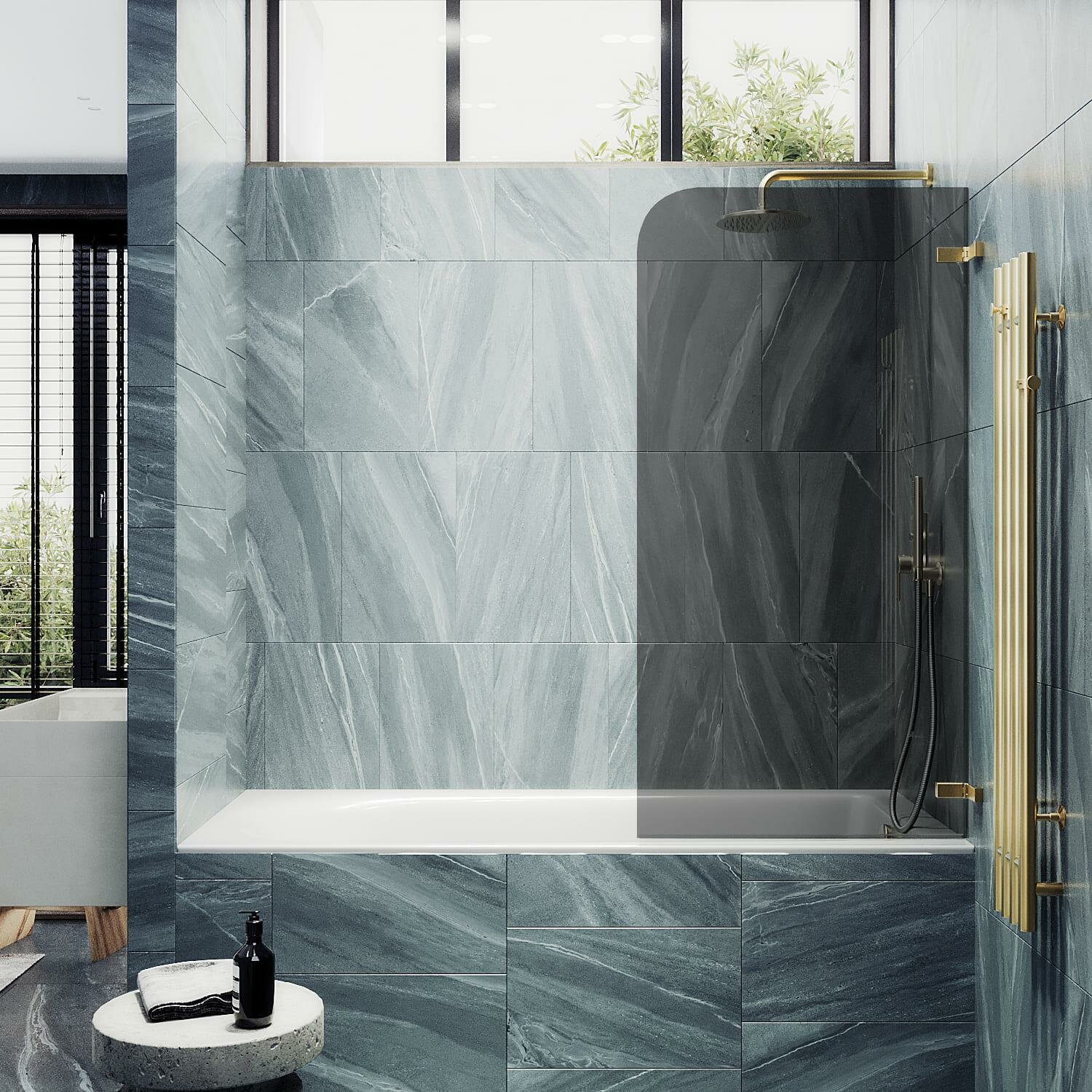 Шторка для ванны Maybah Glass MGV-650-3 405х1400 поворотная на петлях Золото стекло графитовое