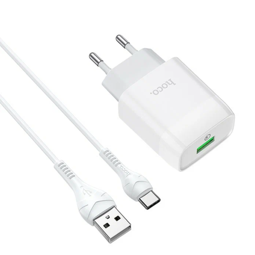 Сетевое зарядное устройство Hoco C72Q Glorious + кабель USB Type-C, 18 Вт, белый сетевое зарядное устройство c72q 18 вт usb qc3 0 3 а черный