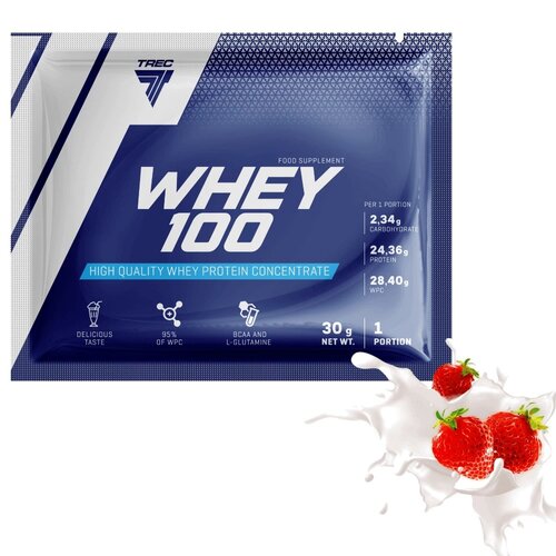 Протеин Trec Nutrition Whey 100, 900 гр., клубника, 30 шт.