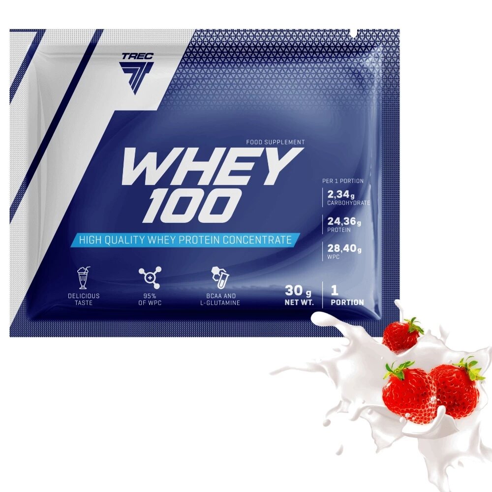 Протеин сывороточный Trec Nutrition Whey 100, 30 шт по 30 г, вкус: клубника