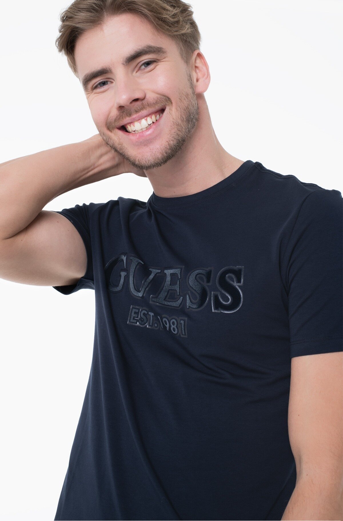 Футболка GUESS Flocked logo, размер 2XL, синий1 — фото 1