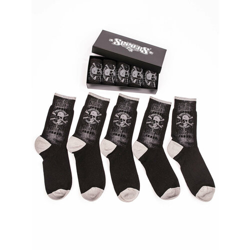 фото Мужские носки sinner's bones, 5 пар, классические, подарочная упаковка, размер 39/40, черный