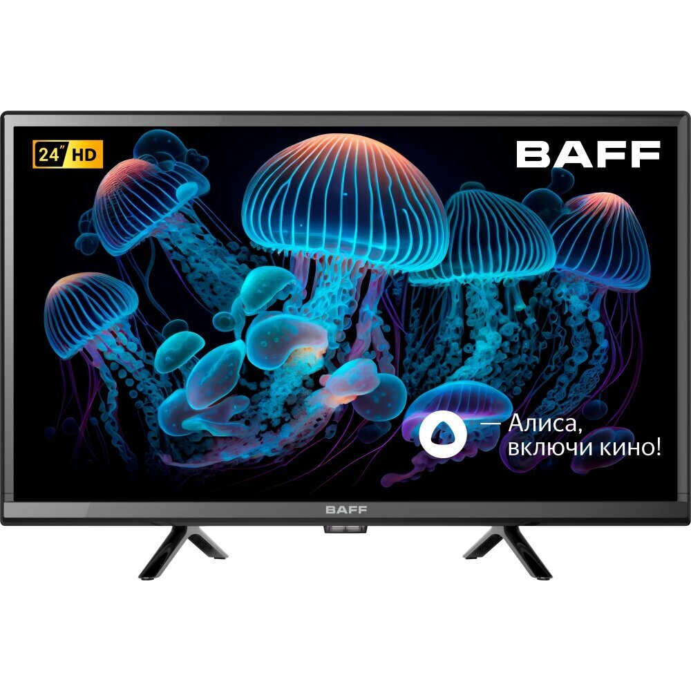 Телевизор BAFF 24Y HD-R, 24 дюйма, HD, Smart TV, голосовое управление Алиса, Wi-Fi, черный