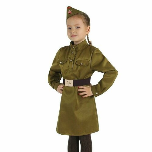 фото Маскарадный костюм военного для девочки с пилоткой, ремень рост 146, размер 38 promarket