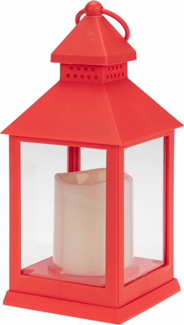 Декоративный фонарь со свечкой красный корпус размер 105х105х24см Красный