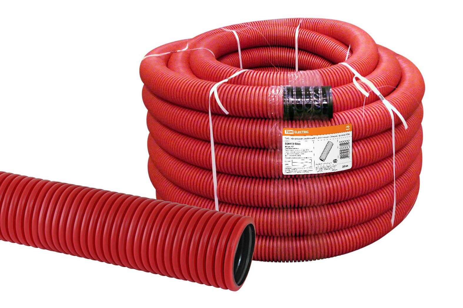 Труба гофрированная двустенная ПНД d 63 с зондом (50 муп.) красная TDM SQ0413-5063