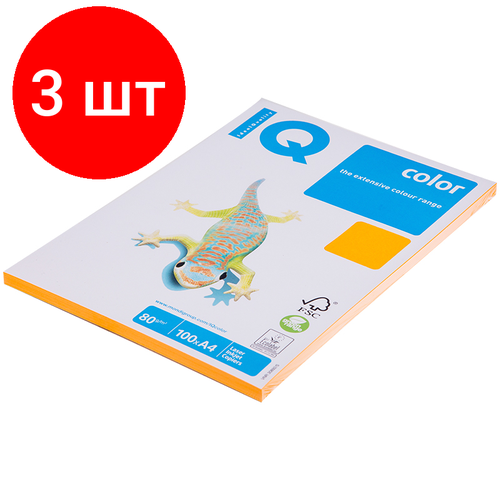 Комплект 3 шт, Бумага IQ Color neon А4, 80г/м2, 100л. (оранжевый неон) канцелярия iq бумага цветная тренд а4 250 листов