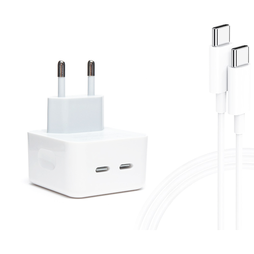 Зарядное устройство 50W с двумя портами (USB-C) для устройств iOS / Быстрая зарядка 50W для 15, 15 Plus, 15 Pro, 15 Pro Max, iPad, AirPods