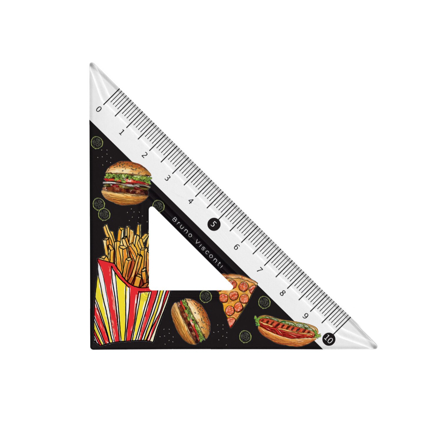 Треугольник пластиковый "HappyGraphix. Гамбургер", 45 градусов, шкала по двум катетам