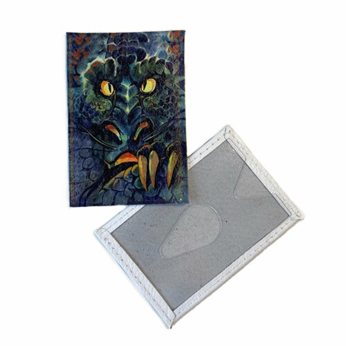 Обложка для проездного билета Eshemoda Обложка для одной карточки с принтом Eshemoda “Черный дракон”, натуральная кожа 002563000, синий, зеленый