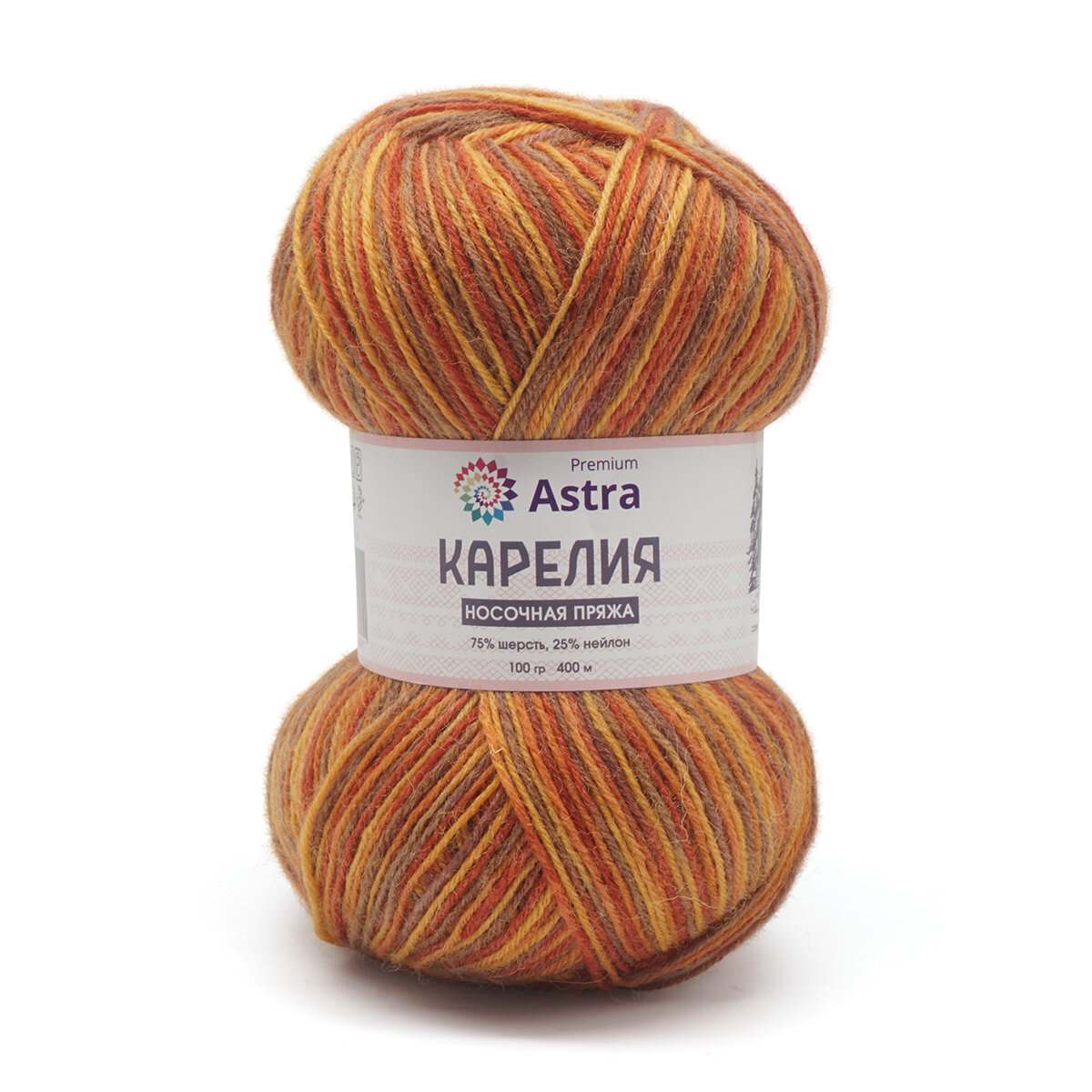 Пряжа для вязания Astra Premium 'Карелия' носочная (Karelia sock), 100г, 400м (75% шерсть, 25% нейлон) (1001), 2 мотка