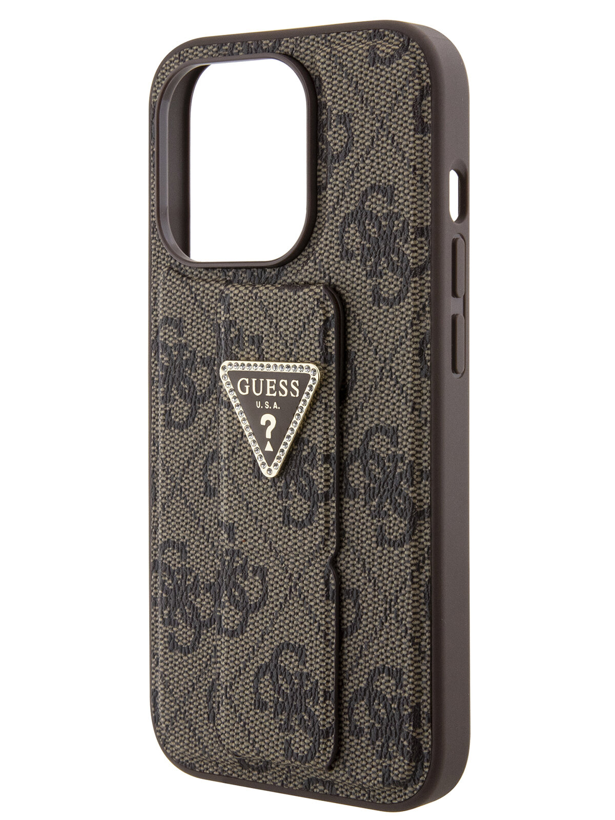 Guess для iPhone 15 Pro Max чехол GripStand PU 4G with Triangle Diamond metal logo Hard Brown