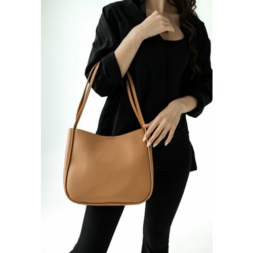 Сумка тоут , фактура зернистая, бежевый, коричневый