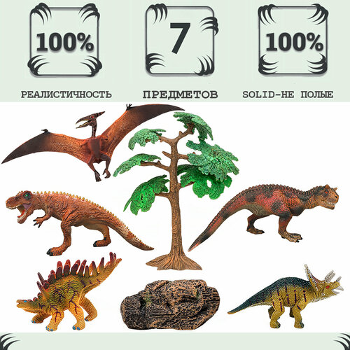 Динозавры и драконы для детей серии Мир динозавров: трицератопс, акрокантозавр, птеродактиль, тираннозавр, кентрозавр (набор фигурок из 7 предметов) динозавры и драконы для детей серии мир динозавров птеродактиль полакантус цератозавр тираннозавр мини набор фигурок из 7 предметов