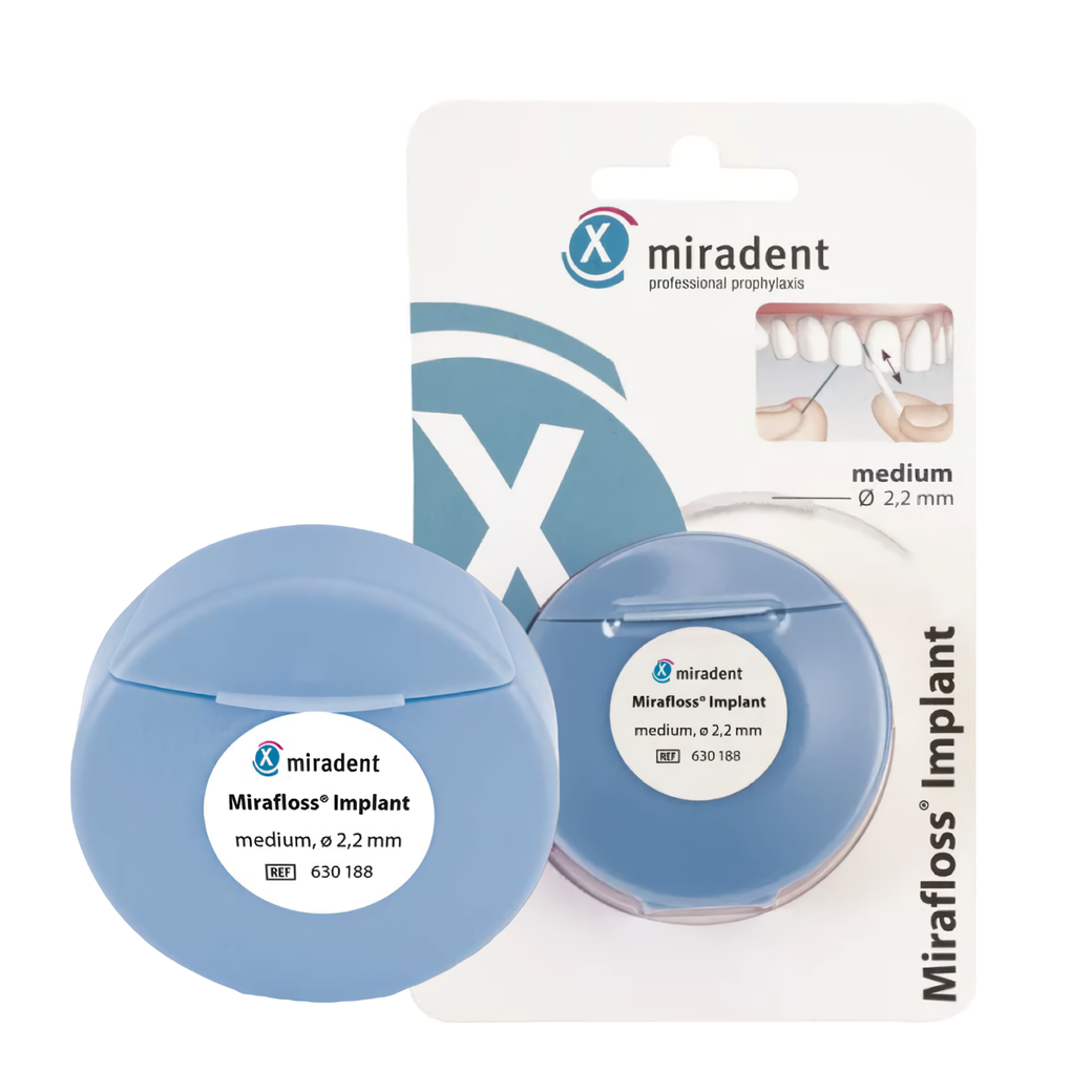 Нить Miradent Mirafloss Implant chx medium 2.2 мм с хлоргексидином, 50 шт по 15 см