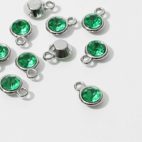Концевик-подвеска «Круг» малый 1,3×0,9×0,2 см, (набор 10 шт.), цвет зелёный в серебре (комплект из 12 шт) каллоты для украшений концевик для узелков