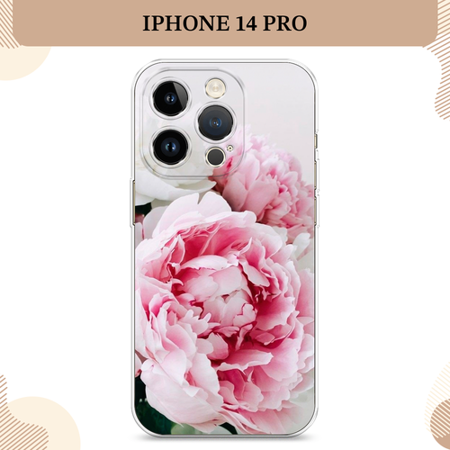 Силиконовый чехол Розовые и белые пионы на Apple iPhone 14 Pro / Айфон 14 Про силиконовый чехол розовые и белые пионы на xiaomi 14 сяоми 14