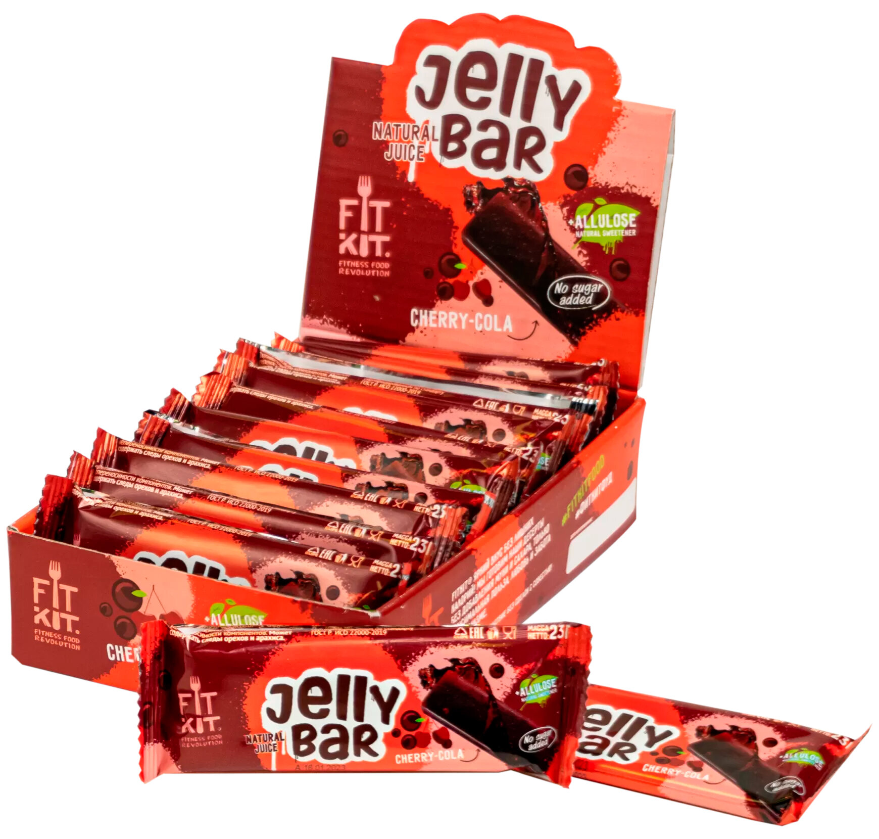 Мармеладный батончик FIT KIT "Jelly Bar" бecкaлopийный, без сахара 12 шт х 23 гр - фотография № 18