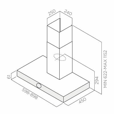 Вытяжка Т-образная Jetair TOUCH BL/A/60, черная, настенный монтаж, 3 скорости + интенсивный режим, производительность 1000 м3/ч