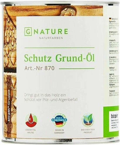 Защитное Грунт-Масло Gnature 870 Schutz Grund-OL 0.75л для Наружных Деревянных Фасадов.
