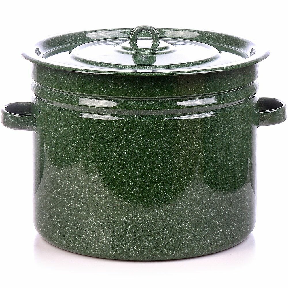 Кастрюля эмалированная с крышкой для индукционной плиты, объем 20 л, цвет зеленый