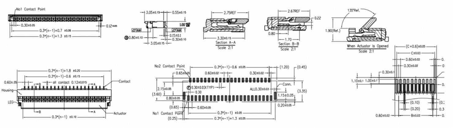 Разъем FPC Flip-Lock 0510-32RLGF 32 pin высота 1мм шаг 05мм