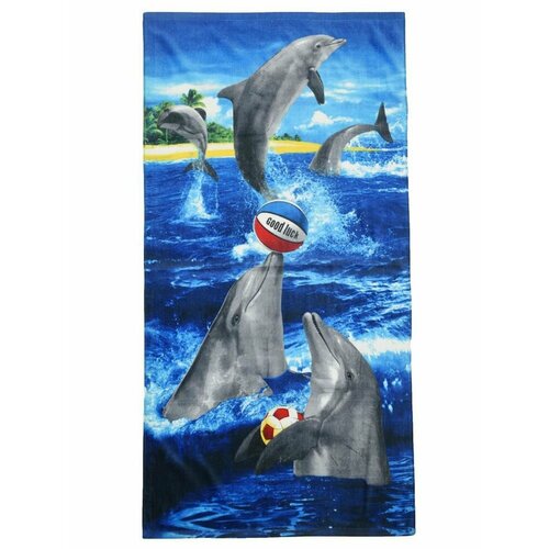 Полотенце пляжное махрово-велюровое Дельфины и Мячики 70х140 см