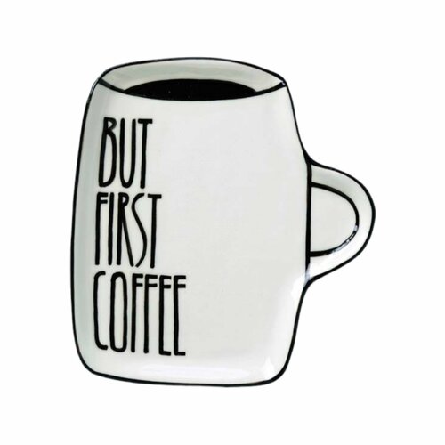 Тарелка ручной работы «Сначала кофе», полуфарфор, 19 см