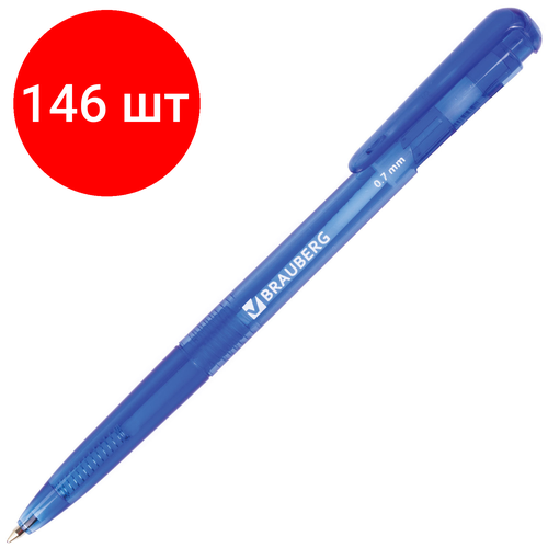 Комплект 146 шт, Ручка шариковая автоматическая BRAUBERG Dialog, синяя, корпус тонированный синий, узел 0.7 мм, линия письма 0.35 мм, 141509