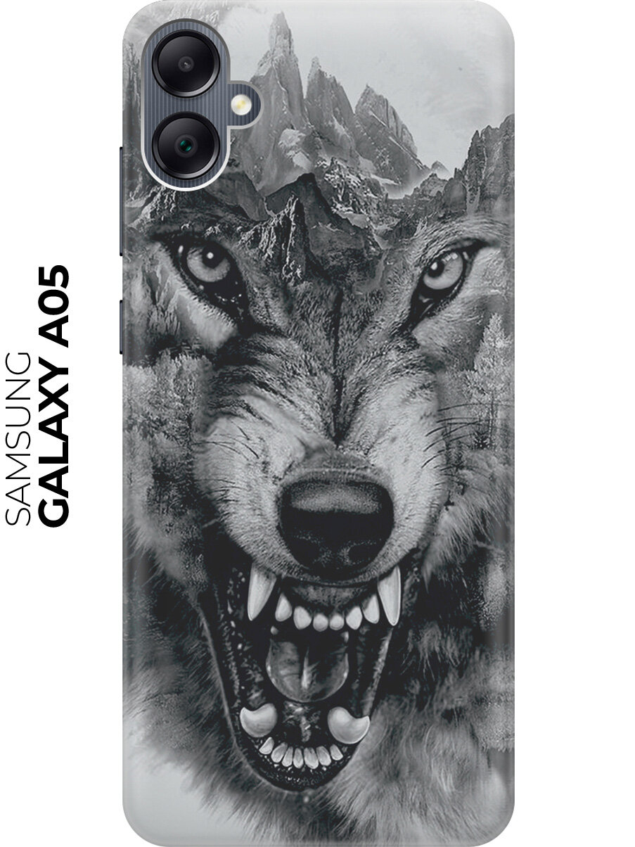 Силиконовый чехол на Samsung Galaxy A05 / Самсунг А05 с рисунком "Волк в горах"