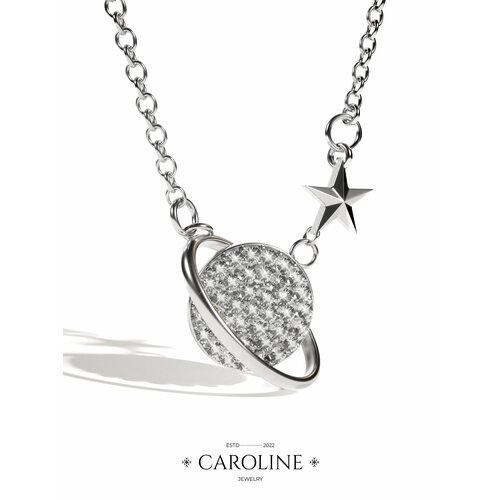 фото Колье caroline jewelry, кристалл, длина 43 см., серебряный