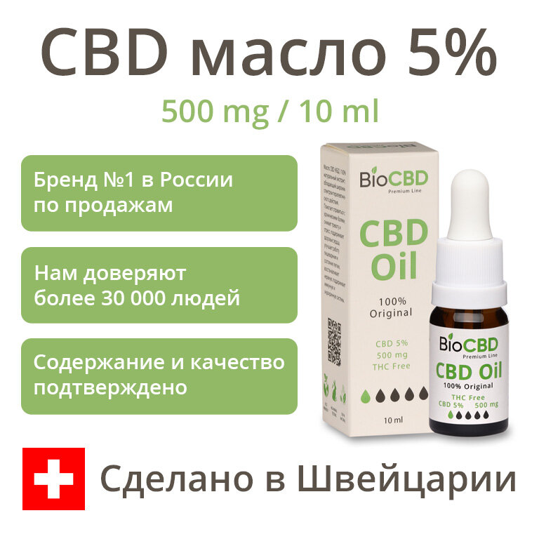 CBD масло "BioCBD" Изолят, Конопляное масло КБД: 500мг 5% 10мл — фото 1