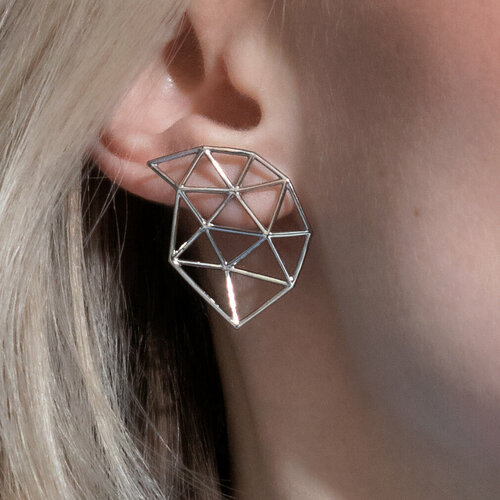 Серьги пусеты tiss, серебро, 925 проба, родирование, серебряный, серый