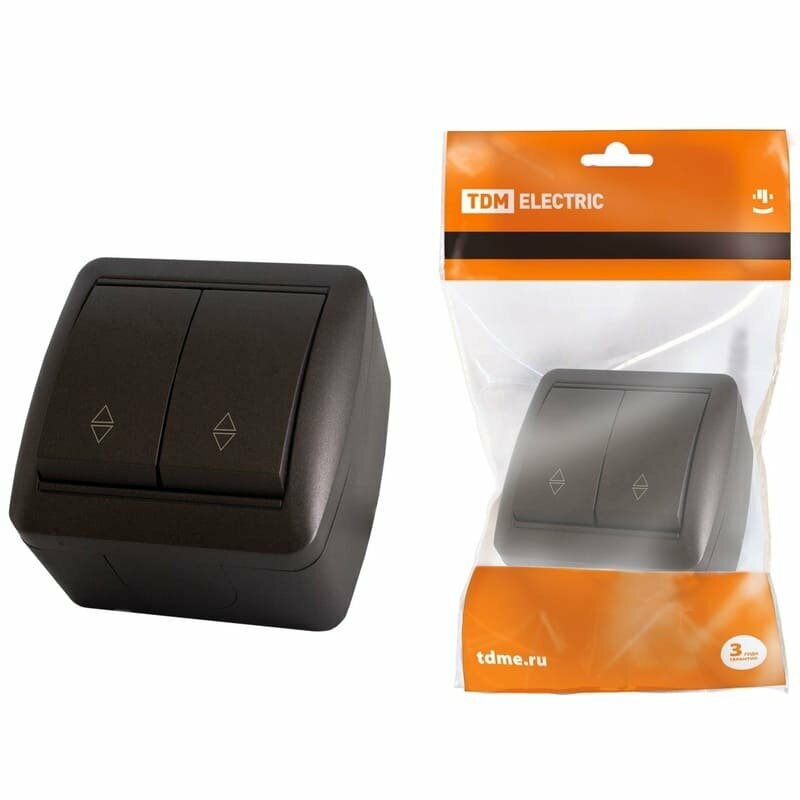 фото Выключатель проходной TDM Селигер 2-клавишный, 10А, IP44, шоколад