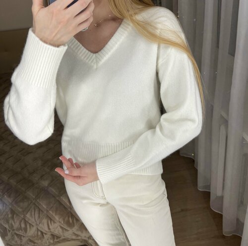 Пуловер, размер 42/48, бежевый, белый