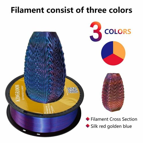 Трехцветный шёлковый PLA пластик/филамент Kingroon для 3D принтера Red/Golden/Blue