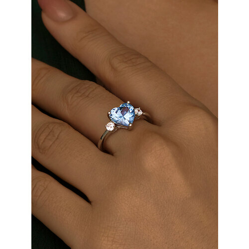фото Кольцо на два пальца miestilo кольцо серебро 925 серебряное сердце голубое, серебро, 925 проба, родирование, фианит, размер 18.5, серебряный, синий