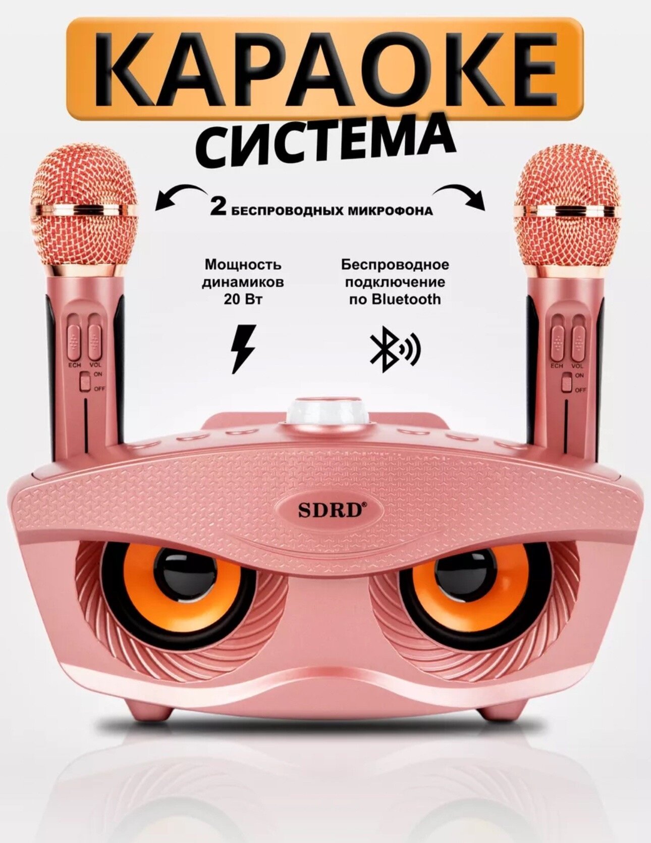 Караоке-система SDRD с двумя микрофонами для дома, розовая