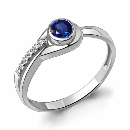 фото Кольцо aquamarine, серебро, 925 проба, фианит, сапфир синтетический, размер 18.5, серебряный