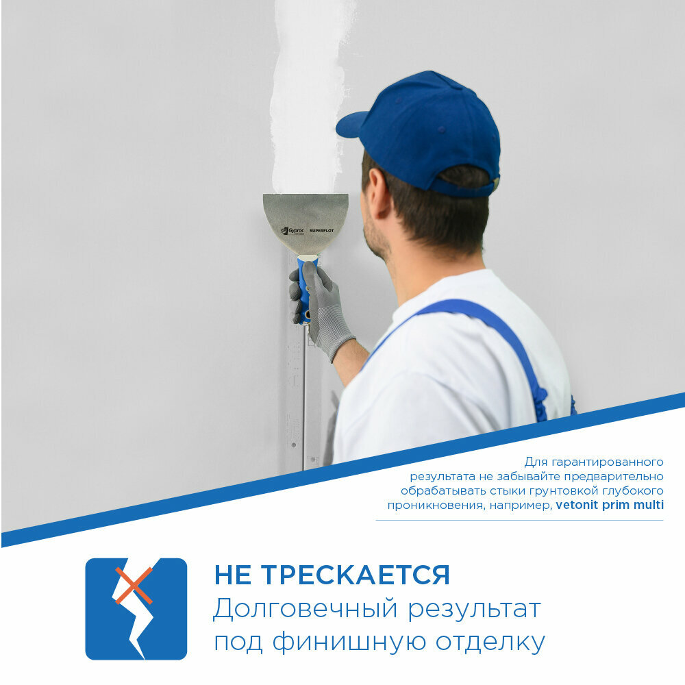 Шпаклевка гипсовая для швов Гипрок Superflot 20 кг Gyproc - фото №5