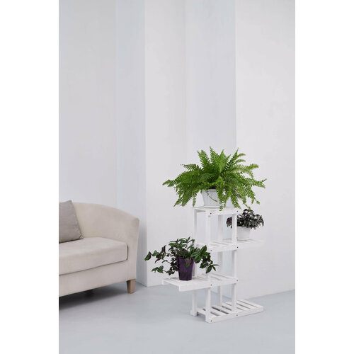 Подставка для комнатных растений/ этажерка для цветов напольная, белая 77х71х24 см, деревянная, 4 полки, Правильная Упаковка